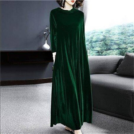D'schöne samt-maxikleid - elegante abendausstattung mit langen ärmeln in reichem farbton
