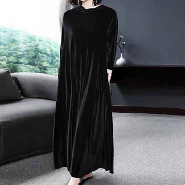 D'schöne samt-maxikleid - elegante abendausstattung mit langen ärmeln in reichem farbton
