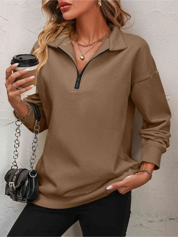 Frauen zip-pullover mit entspannter passform – lockerer layering-basic