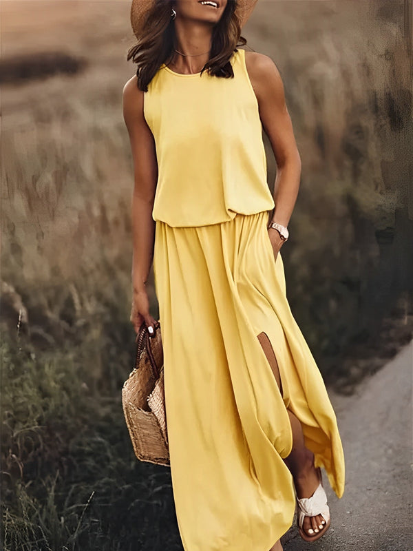 Maxikleid - elegante ärmellose damenkleid mit seitlichen schlitzen