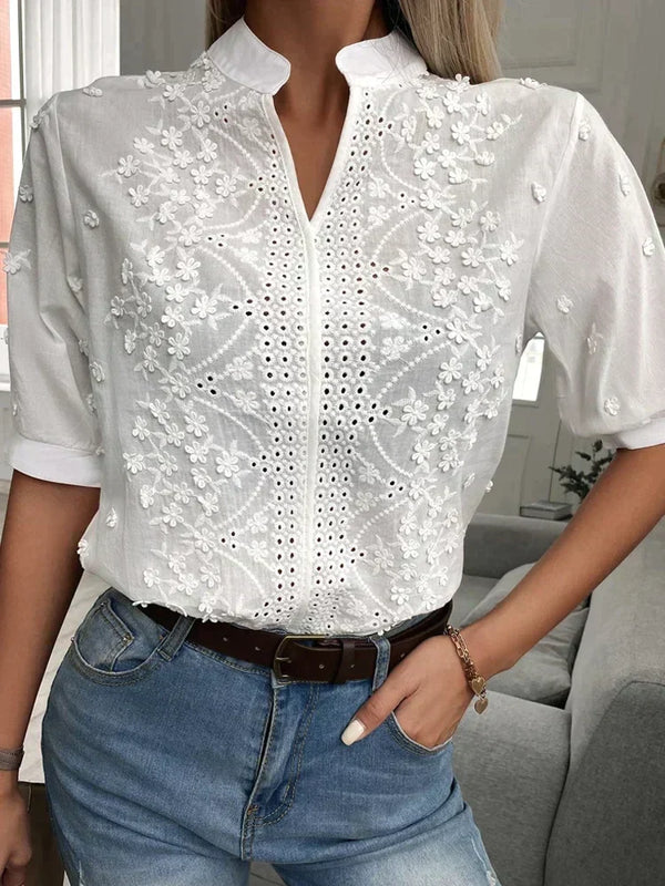 Damen blumenbestickte bluse - exquisite weisse floral design