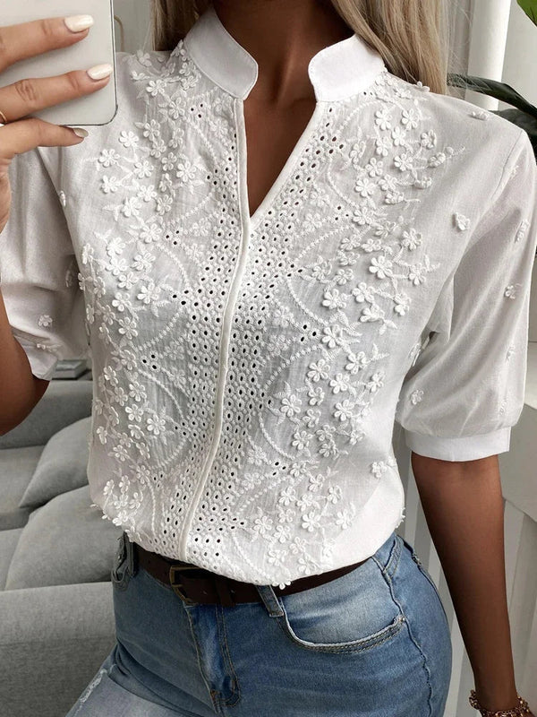 Damen blumenbestickte bluse - exquisite weisse floral design