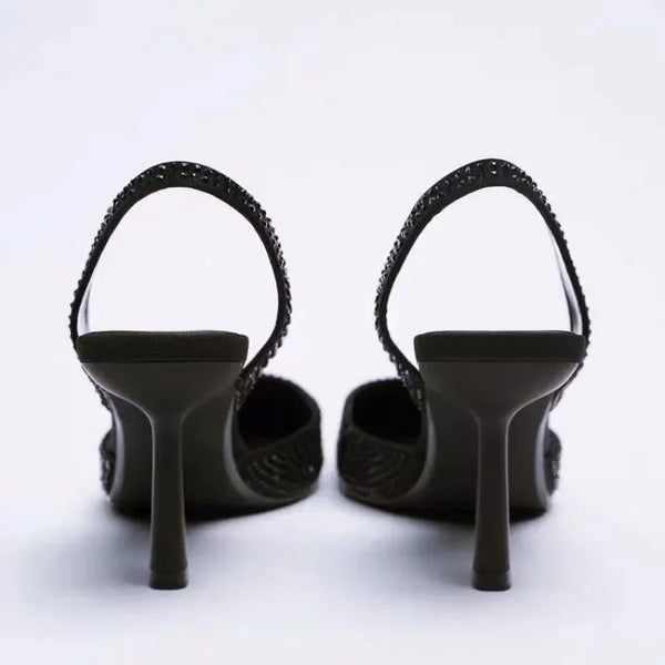 Hohe absatz slingback sandalen - elegante damen-schuhe mit strass-details