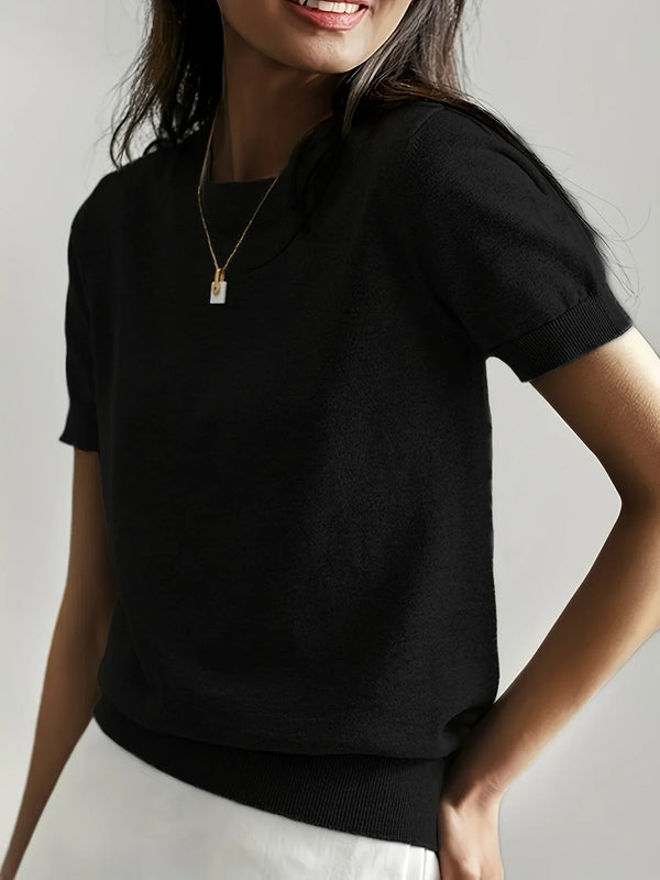 Lässiger kurzarm-jumper – gemütlicher damen stricktop