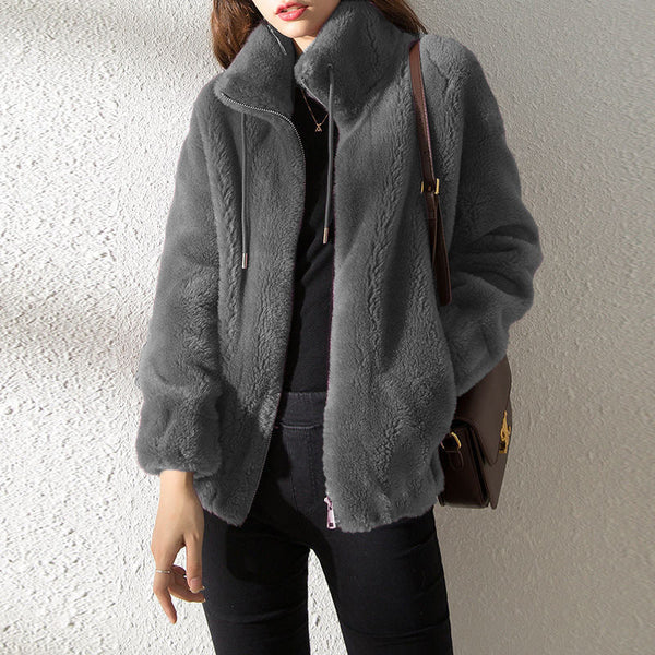 Teddy-fleece damenjacke mit hohem kragen – warme kurzjacke für wintertage