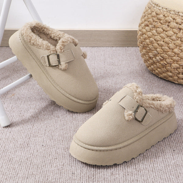 Wärmi Pantoffle - Dame-Hueschue mit Sherpa-Fütterig und Riemedetail