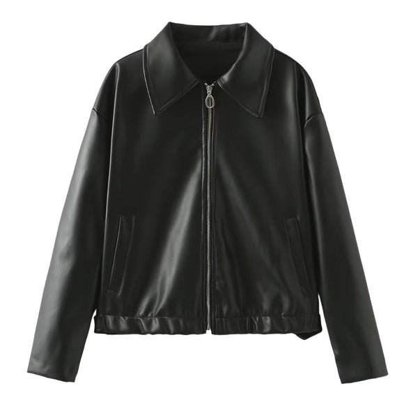 Damen-jacke mit revers und reissverschluss – lässiges design mit langen ärmeln