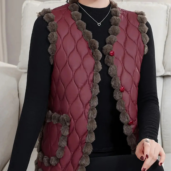Quilted weste - stilvolle wattierte damen-gilet mit pompon-besatz