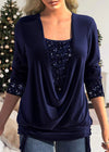 Damen glitzer-bluse - stylische drapierung mit schimmernden details