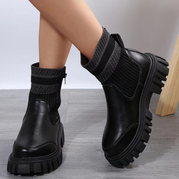 Stilvolle damen-boots – moderne stiefel mit elastischem schaft, reissverschluss und robuster sohle