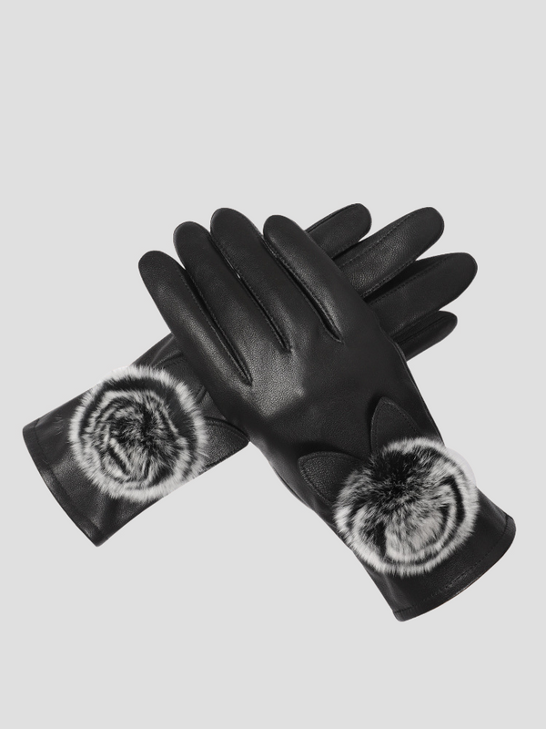 handschuhe für touchscreen - schwarze damenhandschuhe mit fell-detail