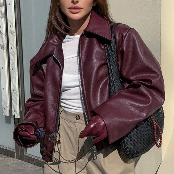 Damen-jacke mit revers und reissverschluss – lässiges design mit langen ärmeln