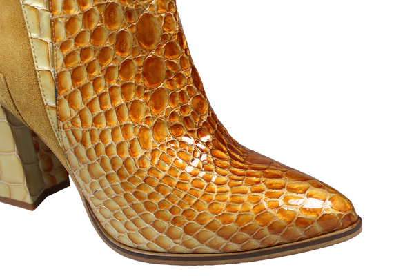 High heel stiefeletten - makellose essenzielle schlangehaut damen stiefeletten in gold-tone