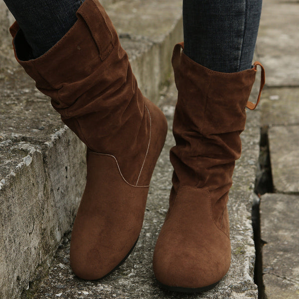 Warme damen winterstiefel - flache stiefel mit gefüttertem innenleben und verstellbarem schaft
