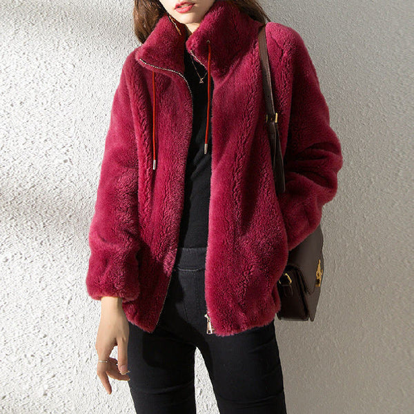 Teddy-fleece damenjacke mit hohem kragen – warme kurzjacke für wintertage