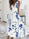 Floral maxi-kleid - elegantes v-ausschnitt blümchenkleid für damen