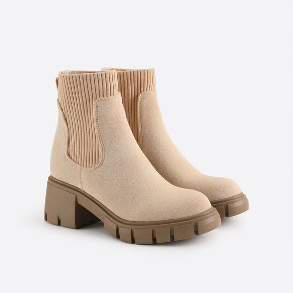 Ankle boots - gestricktes paneel mit blockabsatz für damen
