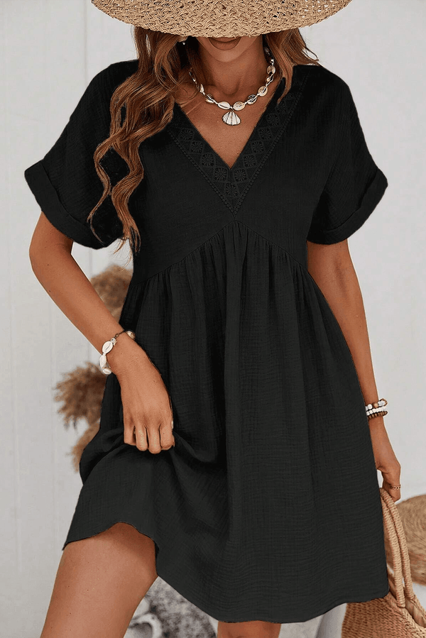 Kurzes ärmeldress - elegante v-ausschnitt damenkleid