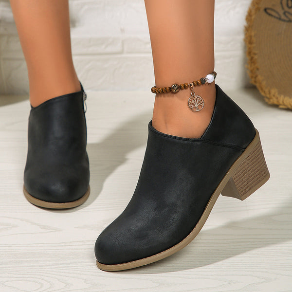 Schwarze Stiefeletten aus Damen bequeme Stiefeletten mit Blockabsatz und Reissverschluss