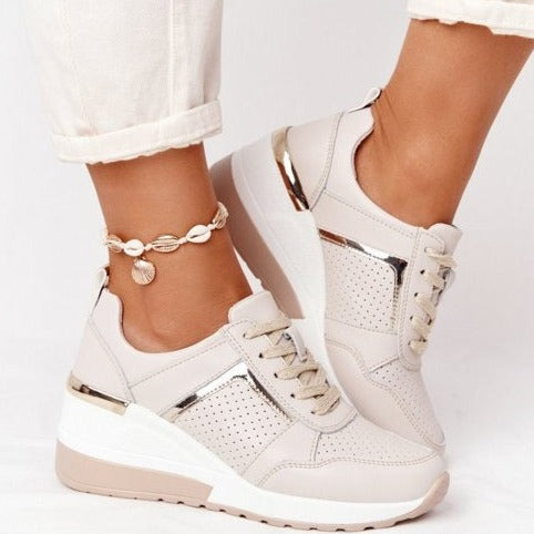 Damen freizeit sneaker - stylische atmungsaktive sneakers mit keilabsatz