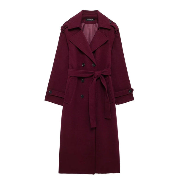 Woll-trenchcoat - eleganter langer roter damenmantel