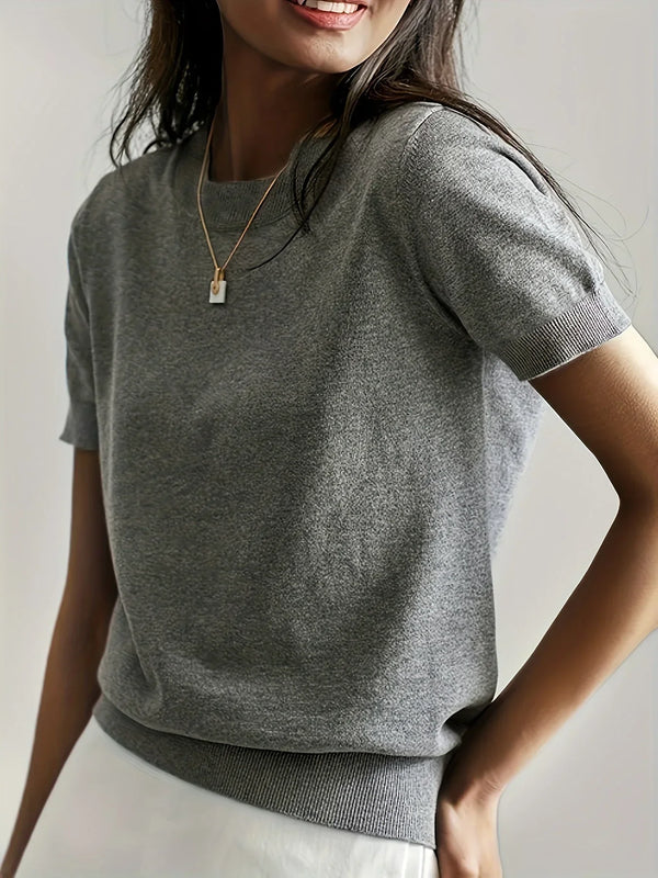 Lässiger kurzarm-jumper – gemütlicher damen stricktop