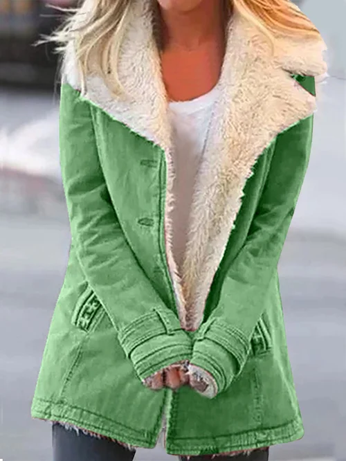 Damen-Langjacke – Gefütterti Winterjacke mit Kunstfellkrage