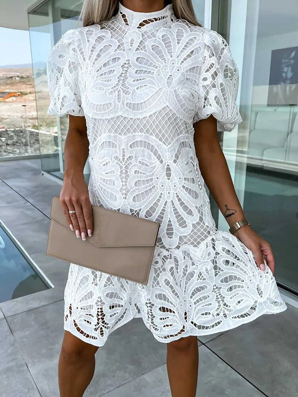 Spitzenkleid – elegante midi-bluse mit puffärmeln