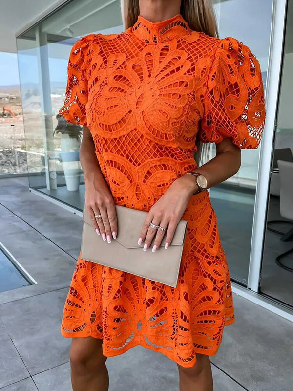 Spitzenkleid – elegante midi-bluse mit puffärmeln