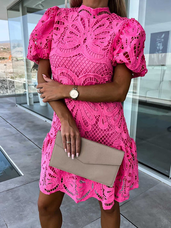 Spitzenkleid – elegante midi-bluse mit puffärmeln