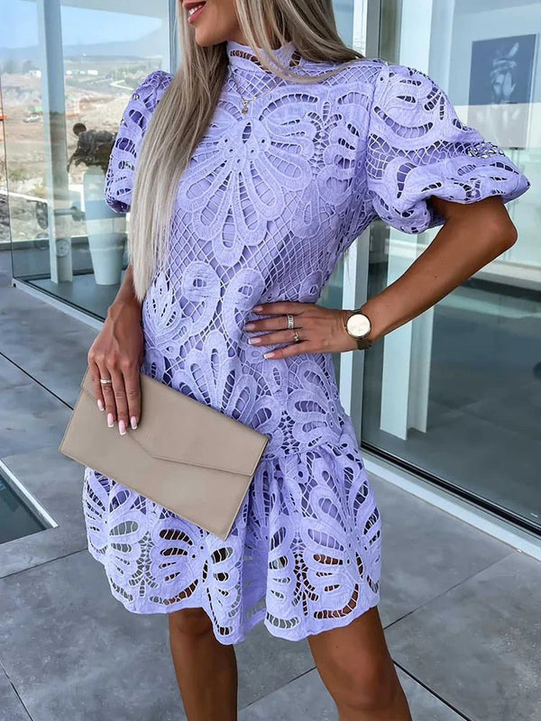 Spitzenkleid – elegante midi-bluse mit puffärmeln