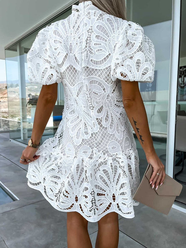 Spitzenkleid – elegante midi-bluse mit puffärmeln