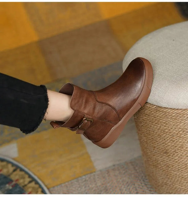 Ankle Boots – stilvolle braune Damen Ankle Boots aus Kunst mit Schnallen-Detail