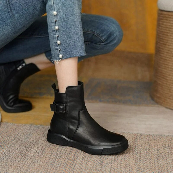Ankle Boots – stilvolle braune Damen Ankle Boots aus Kunst mit Schnallen-Detail