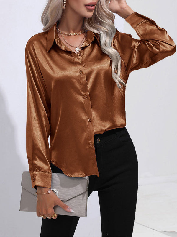 Satin hemdbluse - stilvolle damenbluse mit langen ärmeln