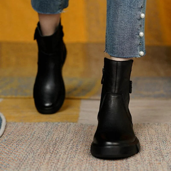 Ankle Boots – stilvolle braune Damen Ankle Boots aus Kunst mit Schnallen-Detail
