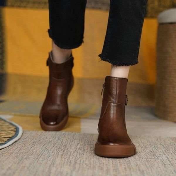 Ankle Boots – stilvolle braune Damen Ankle Boots aus Kunst mit Schnallen-Detail