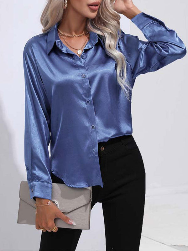 Satin hemdbluse - stilvolle damenbluse mit langen ärmeln