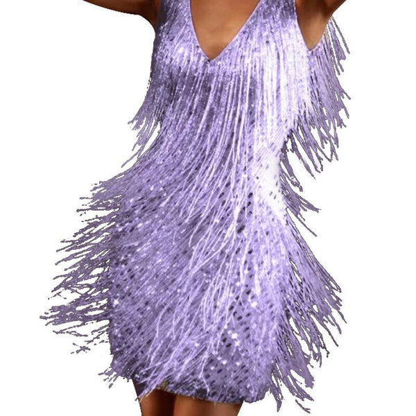 Glänzendes fransen-kleid - elegante abendmode für damen