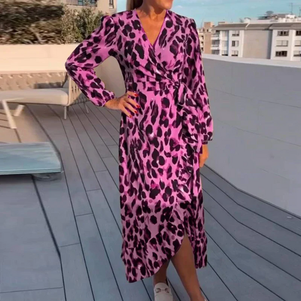 Dä frauen midi-dress mit tiermuster - stilvoll und elegant für jede gelegenheit