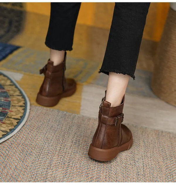 Ankle Boots – stilvolle braune Damen Ankle Boots aus Kunst mit Schnallen-Detail