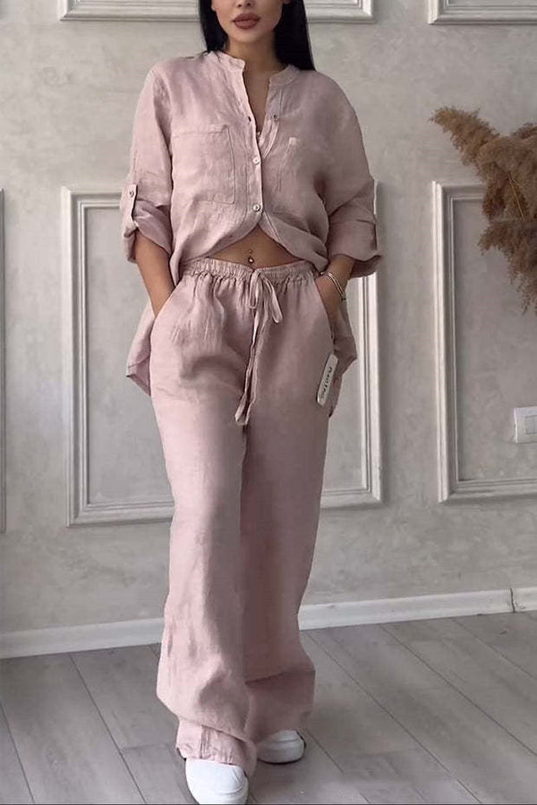 2-teilige leinen-lounge-kombination - lässiger look für damen