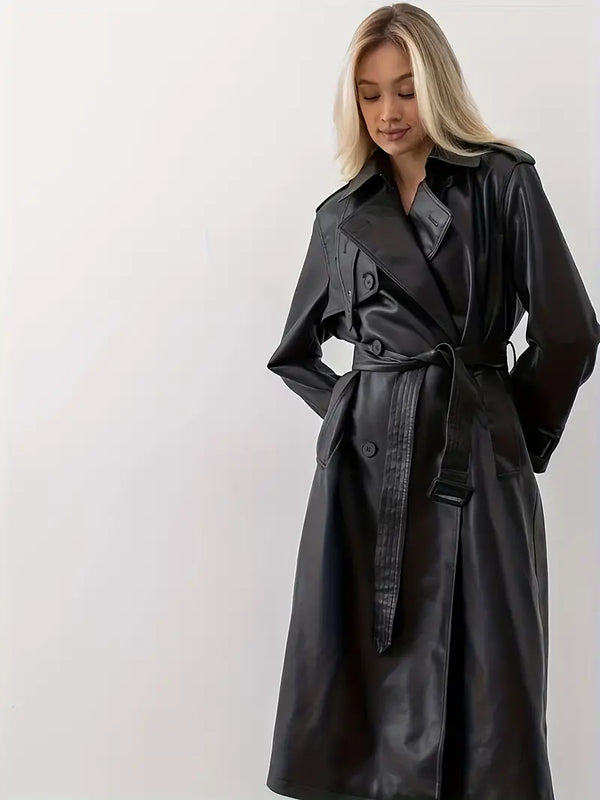 trenchcoat - stilvoller langer schwarzer damenmantel