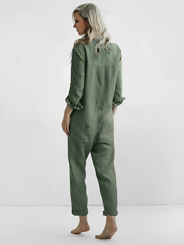 Damen grüner jumpsuit - stilvolles langärmeliges utility-outfit