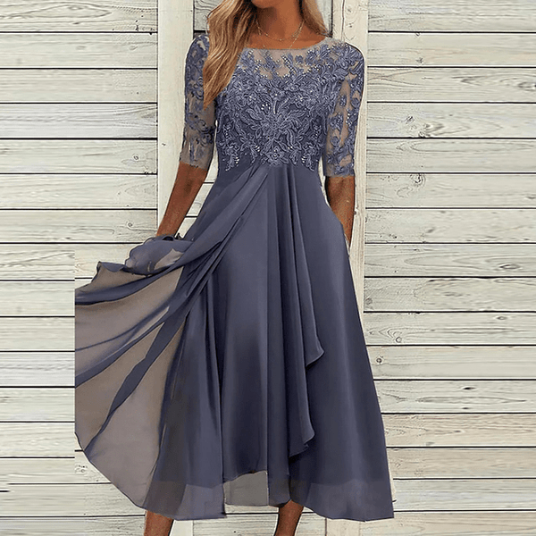 Elegante midi-kleid - filigrane spitzen abendrobe