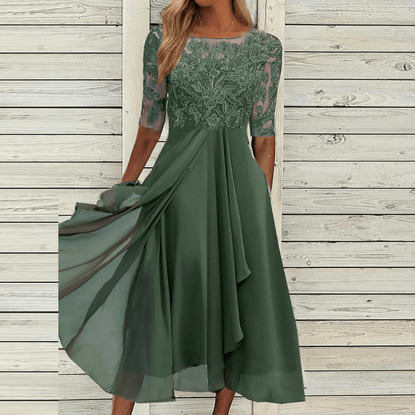 Elegante midi-kleid - filigrane spitzen abendrobe
