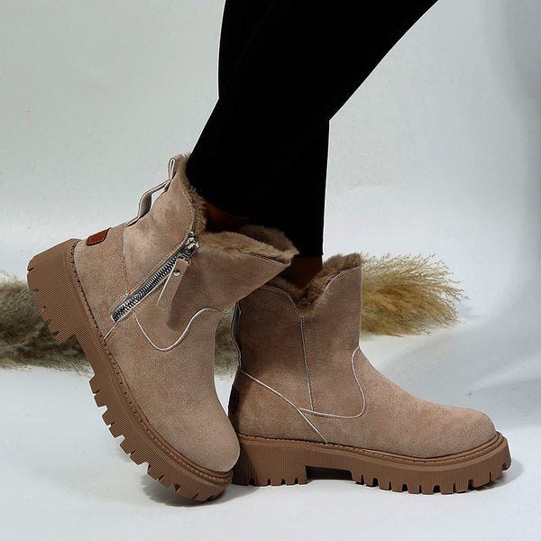 Warme damen stiefeletten – winterstiefel mit plüschfutter, reissverschluss und rutschfester sohle