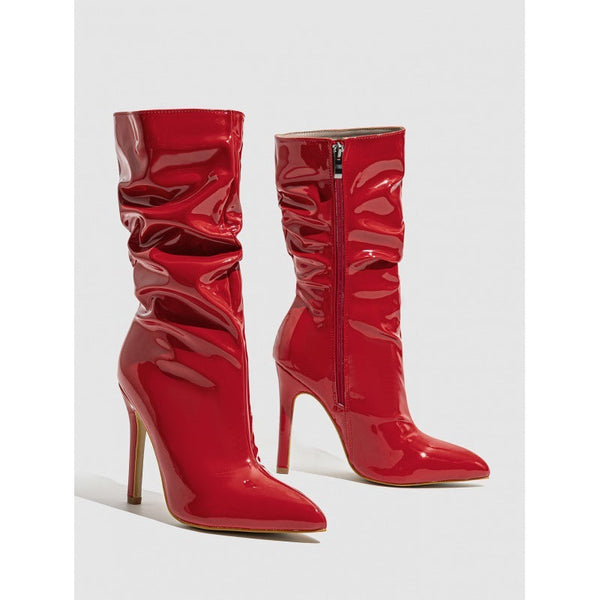Damen Lackstiefel – Kurzstiefel mit spitzer Nase, hohem Absatz und glänzender Optik