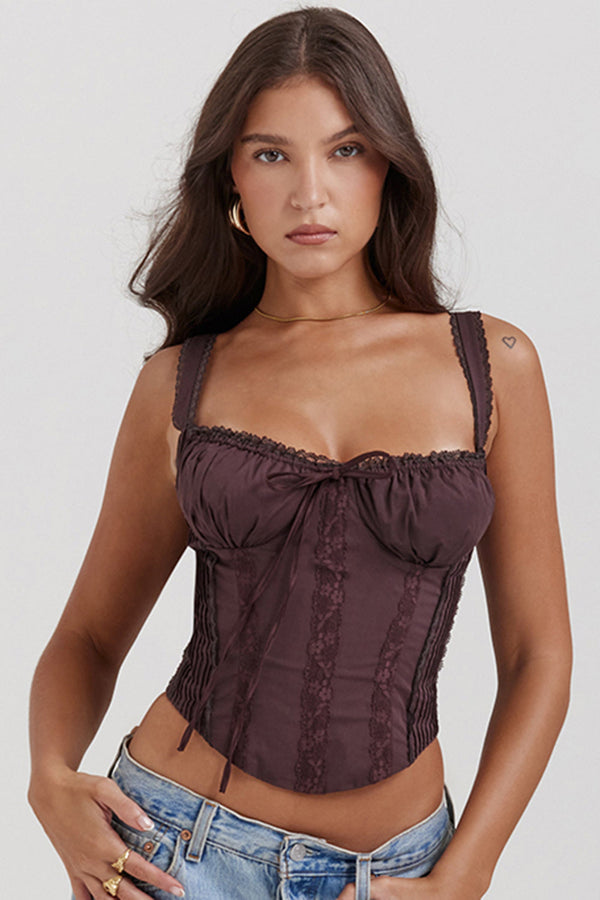 Braune spitzen-corsage - stilvolle, figurbetonte corsage für frauen