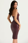 Vegan midi-kleid - tiefburgunderfarbiges, figurbetontes kleid für damen